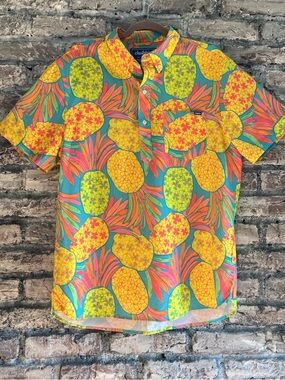 chubbies Men’s Short-Sleeve Pineapple Print Shirt - Teal, Yellow & Coral NWOT